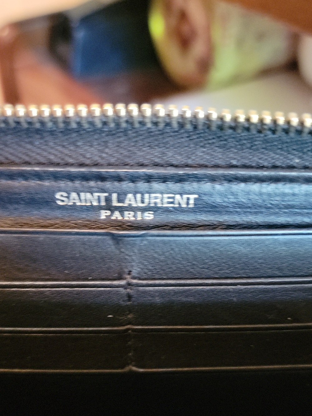 Saint Laurent Black Leather Zip Wallet with Gold Y Accent - Picture 7 of 8